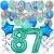  34-teiliges Geburtstagsdeko-Set mit Luftballons, Happy Birthday Aquamarin zum 87. Geburtstag