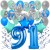 34-teiliges Geburtstagsdeko-Set mit Luftballons, Happy Birthday Blue zum 91. Geburtstag