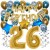 Happy Birthday Chrome Blue & Gold, Geburtstagsdeko-Set mit Luftballons zum 26. Geburtstag, 30-teilig