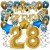 Happy Birthday Chrome Blue & Gold, Geburtstagsdeko-Set mit Luftballons zum 28. Geburtstag, 30-teilig