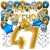 Happy Birthday Chrome Blue & Gold, Geburtstagsdeko-Set mit Luftballons zum 47. Geburtstag, 30-teilig