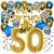 Happy Birthday Chrome Blue & Gold, Geburtstagsdeko-Set mit Luftballons zum 50. Geburtstag, 34-teilig
