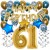 Happy Birthday Chrome Blue & Gold, Geburtstagsdeko-Set mit Luftballons zum 61. Geburtstag, 30-teilig