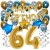 Happy Birthday Chrome Blue & Gold, Geburtstagsdeko-Set mit Luftballons zum 64. Geburtstag, 30-teilig