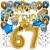 Happy Birthday Chrome Blue & Gold, Geburtstagsdeko-Set mit Luftballons zum 67. Geburtstag, 30-teilig
