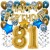Happy Birthday Chrome Blue & Gold, Geburtstagsdeko-Set mit Luftballons zum 81. Geburtstag, 30-teilig
