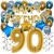 Happy Birthday Chrome Blue & Gold, Geburtstagsdeko-Set mit Luftballons zum 90. Geburtstag, 34-teilig