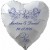 Herzballon zur Hochzeit in Weiß, Luftballon mit den Namen des Brautpaares und dem Datum der Hochzeit, blaue Ornamente, Inklusive Helium