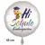 Hi Schule. Kindergarten aus. Großer, weißer, runder Luftballon, 45cm, Satin de Luxe, inklusive Helium-Ballongas
