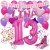 Happy Birthday Pink, individuelles Geburtstagsdeko-Set mit Namen und Luftballons zum 13. Geburtstag, 38-teilig
