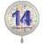 Luftballon aus Folie, Satin Weiß 45 cm rund, Happy Birthday zum 14. Geburtstag, inklusive Helium