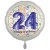 Luftballon aus Folie, Satin Weiß 45 cm rund, Happy Birthday zum 24. Geburtstag, inklusive Helium