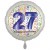Luftballon aus Folie, Satin Weiß 45 cm rund, Happy Birthday zum 27. Geburtstag, inklusive Helium