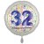 Luftballon aus Folie, Satin Weiß 45 cm rund, Happy Birthday zum 32. Geburtstag, inklusive Helium