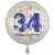 Luftballon aus Folie, Satin Weiß 45 cm rund, Happy Birthday zum 34. Geburtstag, inklusive Helium