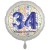 Luftballon aus Folie, Satin Weiß 45 cm rund, Happy Birthday zum 34. Geburtstag