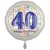 Luftballon aus Folie, Satin Weiß 45 cm rund, Happy Birthday zum 40. Geburtstag