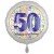 Luftballon aus Folie, Satin Weiß 45 cm rund, Happy Birthday zum 50. Geburtstag, inklusive Helium