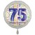 Luftballon aus Folie, Satin Weiß 45 cm rund, Happy Birthday zum 75. Geburtstag, inklusive Helium