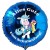 Alles Gute zum Schulanfang! Blauer Luftballon mit Einhorn, ohne Helium-Ballongas