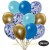 30er Luftballon-Set, 10 Blau-Konfetti, 7 Metallic-Blau, 6 Metallic-Hellblau und 7 Chrome-Gold Luftballons