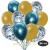 30er Luftballon-Set, 10 Blau-Konfetti, 10 Metallic-Gold und 10 Chrome-Blau Luftballons