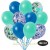 30er Luftballon-Set Metallic, 5 Blau, 5 Aquamarin-Konfetti,10 Metallic-Blau und 10 Metallic-Aquamarin Luftballons