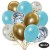 30er Luftballon-Set, 5 Hellblau, 5 Gold-Konfetti,10 Metallic-Hellblau und 10 Chrome-Gold Luftballons