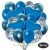 30er Luftballon-Set mit Folienballons, 9 Blau-Konfetti, 9 Metallic-Blau, 8 Chrome-Blau Luftballons und 4 Herzballons aus Folie Blau