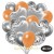 30er Luftballon-Set mit Folienballons, 9 Silber-Konfetti, 9 Metallic-Orange, 8 Chrome-Silber Luftballons und 4 Herzballons aus Folie Silber