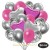 30er Luftballon-Set mit Folienballons, 9 Silber-Konfetti, 9 Metallic-Pink, 8 Chrome-Silber Luftballons, 2 Herzballons aus Folie Silber und 2 Herzballons aus Folie Pink