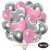 30er Luftballon-Set mit Folienballons, 9 Silber-Konfetti, 9 Metallic-Rosé, 8 Chrome-Silber Luftballons, 2 Herzballons aus Folie Silber und 2 Herzballons aus Folie Hellrosa