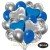 30er Luftballon-Set mit Folienballons, 9 Silber-Konfetti, 9 Metallic-Royalblau, 8 Chrome-Silber Luftballons, 2 Herzballons aus Folie Silber und 2 Herzballons aus Folie Blau