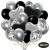 30er Luftballon-Set mit Folienballons, 9 Silber-Konfetti, 9 Metallic-Schwarz, 8 Chrome-Silber Luftballons, 2 Herzballons aus Folie Silber und 2 Herzballons aus Folie Schwarz