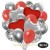 30er Luftballon-Set mit Folienballons, 9 Silber-Konfetti, 9 Metallic-Warmrot, 8 Chrome-Silber Luftballons, 2 Herzballons aus Folie Silber und 2 Herzballons aus Folie Rot