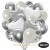 30er Luftballon-Set mit Folienballons, 9 Silber-Konfetti, 9 Metallic-Weiß, 8 Chrome-Silber Luftballons, 2 Herzballons aus Folie Silber und 2 Herzballons aus Folie Weiß