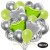 50er Luftballon-Set mit Folienballons, 14 Silber-Konfetti, 15 Metallic-Apfelgrün, 15 Chrome-Silber Luftballons, 3 Herzballons aus Folie Limonengrün und 3 Herzballons aus Folie Silber