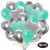 50er Luftballon-Set mit Folienballons, 14 Silber-Konfetti, 15 Metallic-Aquamarin, 15 Chrome-Silber Luftballons, 3 Herzballons aus Folie Türkis und 3 Herzballons aus Folie Silber