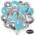 50er Luftballon-Set mit Folienballons, 14 Silber-Konfetti, 15 Metallic-Hellblau, 15 Chrome-Silber Luftballons, 3 Herzballons aus Folie Silber und 3 Herzballons aus Folie Light-Blue