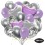 50er Luftballon-Set mit Folienballons, 14 Silber-Konfetti, 15 Metallic-Lila, 15 Chrome-Silber Luftballons, 3 Herzballons aus Folie Silber und 3 Herzballons aus Folie Flieder