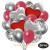 50er Luftballon-Set mit Folienballons, 14 Silber-Konfetti, 15 Metallic-Rot, 15 Chrome-Silber Luftballons, 3 Herzballons aus Folie Silber und 3 Herzballons aus Folie Rot