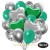 50er Luftballon-Set mit Folienballons, 14 Silber-Konfetti, 15 Metallic Türkisgrün, 15 Chrome-Silber Luftballons, 3 Herzballons aus Folie Silber und 3 Herzballons aus Folie Grün