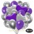 50er Luftballon-Set mit Folienballons, 14 Silber-Konfetti, 15 Metallic Violett, 15 Chrome-Silber Luftballons, 3 Herzballons aus Folie Silber und 3 Herzballons aus Folie Lila