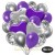 50er Luftballon-Set mit Folienballons, 14 Silber-Konfetti, 15 Metallic Violett, 15 Chrome-Silber Luftballons, 3 Herzballons aus Folie Silber und 3 Herzballons aus Folie Lila