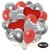 50er Luftballon-Set mit Folienballons, 14 Silber-Konfetti, 15 Metallic Warmrot, 15 Chrome-Silber Luftballons, 3 Herzballons aus Folie Silber und 3 Herzballons aus Folie Rot