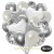 50er Luftballon-Set mit Folienballons, 14 Silber-Konfetti, 15 Metallic Weiß, 15 Chrome-Silber Luftballons, 3 Herzballons aus Folie Silber und 3 Herzballons aus Folie Weiß