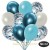 50er Luftballon-Set, 15 Hellblau-Konfetti, 11 Metallic-Helllau, 12 Metallic-Weiß und 12 Chrome-Blau Luftballons