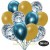50er Luftballon-Set, 15 Hellblau-Konfetti, 18 Metallic-Gold und 17 Chrome-Blau Luftballons