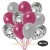 50er Luftballon-Set Metallic, 15 Silber-Konfetti, 18 Metallic-Burgund und 17 Metallic-Silber Luftballons