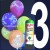 1 Liter Helium-Einwegflasche und 10 Luftballons mit der Zahl 3 zum 3. Geburtstag
